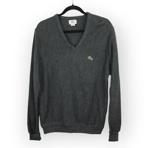 Men M Vintage IZOD LACOSTE Sweater MADE IN USA Charcoal Orlon V-Neck